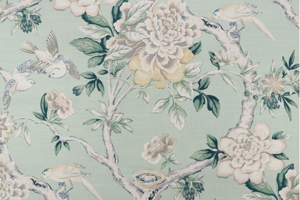 Sample of Waverly Mudan Printed Cotton Drapery Fabric in Julep 