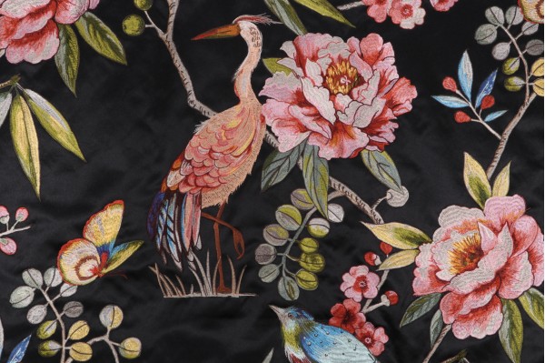 Home Accent Fabrics Bellissimo Embroidered Silk Drapery Fabric in Midnight