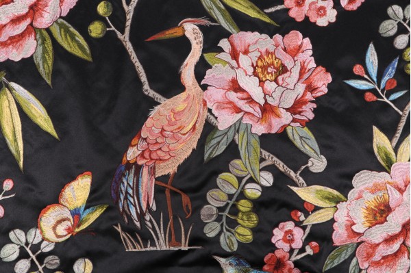 Home Accent Fabrics Bellissimo Embroidered Silk Drapery Fabric in Midnight