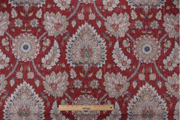 Waverly Castleford Printed Cotton Drapery Fabric in Garnet 