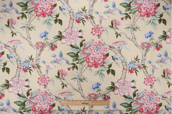 Waverly Mudan Printed Cotton Drapery Fabric in Lemon 