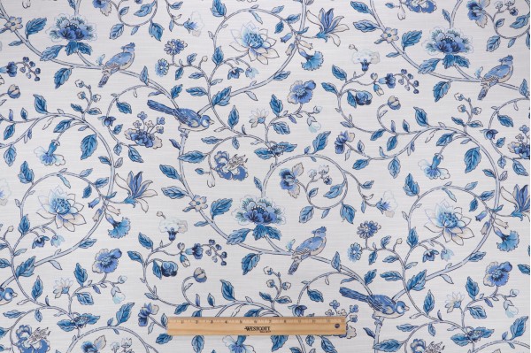 Waverly Summer Isles Printed Cotton Drapery Fabric in Sky 