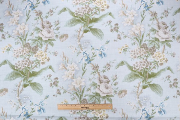 Waverly Lucinda Printed Cotton Drapery Fabric in Sky 