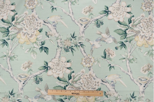 Sample of Waverly Mudan Printed Cotton Drapery Fabric in Julep 