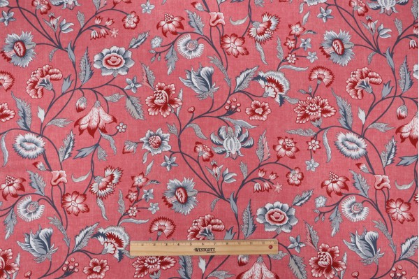 P Kaufmann Marseille Printed Cotton Twill Drapery Fabric in Cranberry