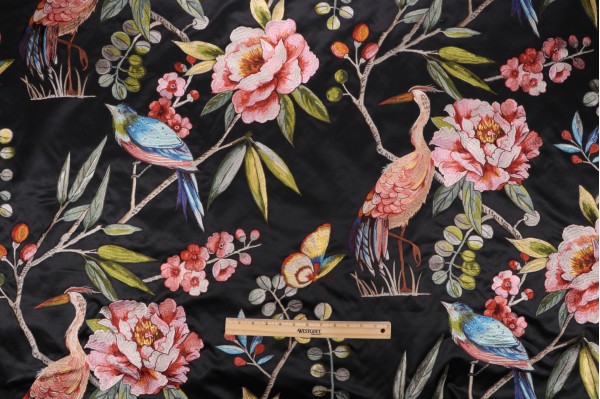 Home Accent Fabrics Bellissimo Embroidered Silk Drapery Fabric in Midnight