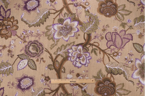 Old World Weavers Seville on Hessian Printed Jute Drapery Fabric in Aubergine for Scalamandre