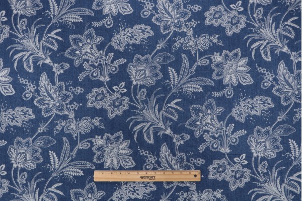 Waverly Follow The Trail Printed Cotton Denim Decorator Fabric in Denim 