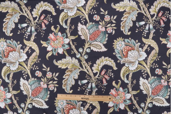Asha Printed Drapery Fabric in Navy