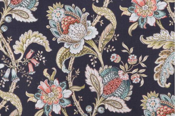 Asha Printed Drapery Fabric in Navy