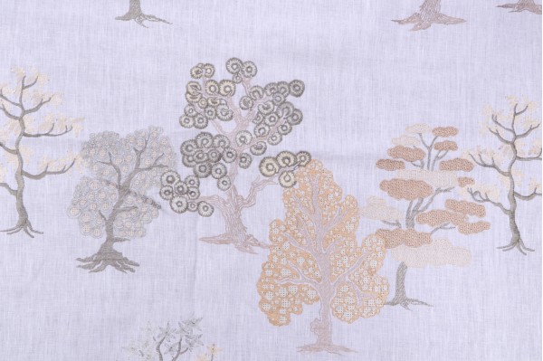 Enchanted Embroidered Drapery Fabric in Birch