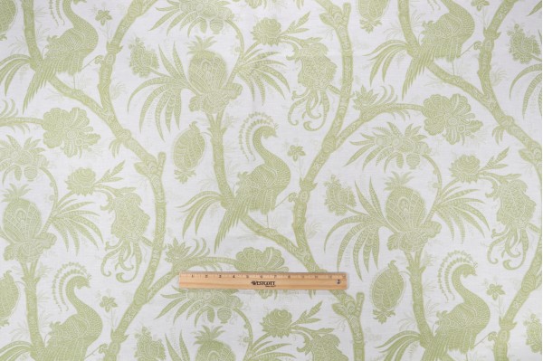Scalamandre Balinese Peacock Printed Linen Drapery Fabric in Pear