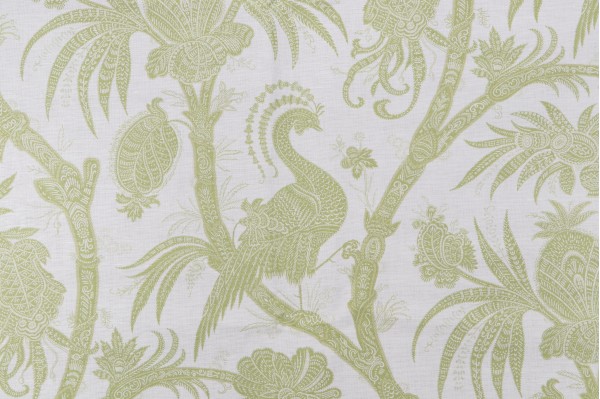 Scalamandre Balinese Peacock Printed Linen Drapery Fabric in Pear