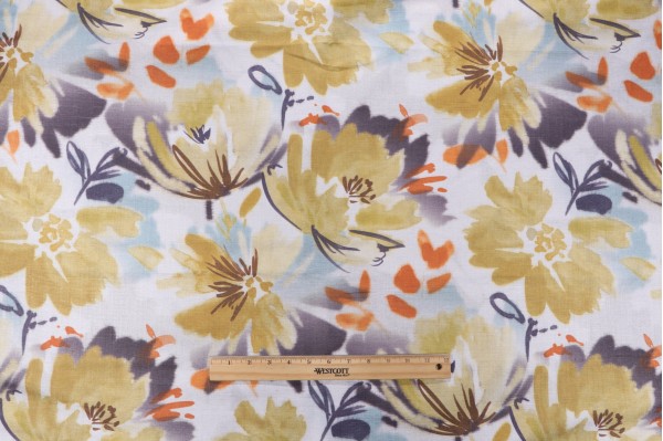 Angela Printed Silk Decorator Fabric in Gold/Multi