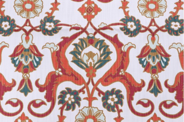 Lacefield Iznet-Chatham White Printed Cotton Blend Drapery Fabric in Vermillion