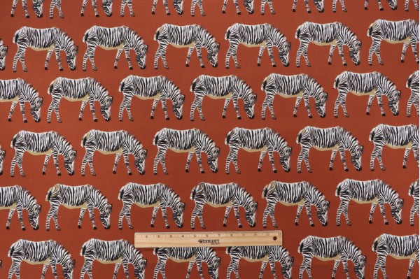 Bryant Fabrics March Of Zebras Printed Polyester Outdoor Fabric in Russet 