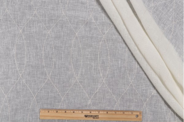 Bigelow Sheer Embroidered Drapery Fabric in Cream
