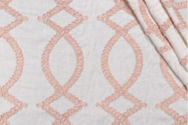 Deanna Embroidered Drapery Fabric in Blush