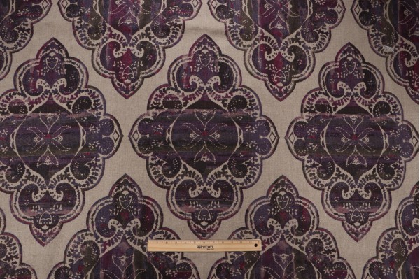 Simone Printed Linen Drapery Fabric in Aubergine