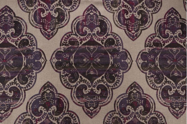 Simone Printed Linen Drapery Fabric in Aubergine