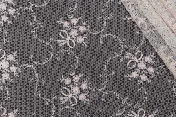 Scalamandre Trivier Sheer Lace Drapery Fabric in Beurre Beige