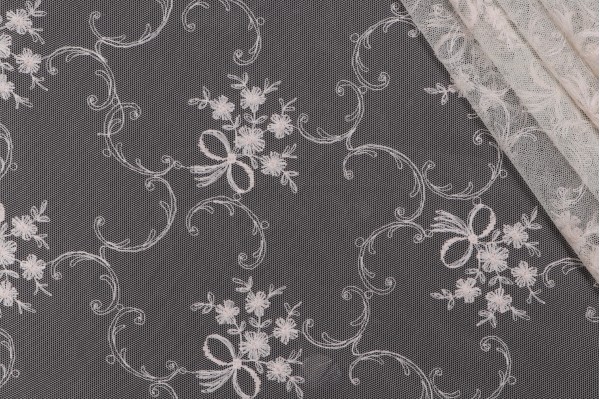 Scalamandre Trivier Sheer Lace Drapery Fabric in Beurre Beige