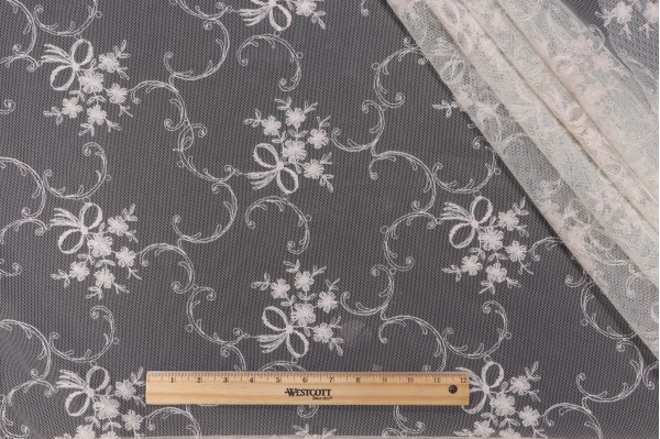 Scalamandre Trivier Sheer Lace Drapery Fabric in Beurre Beige