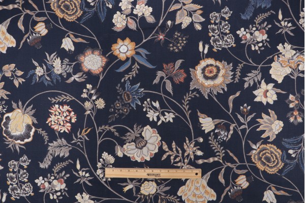 Hathaway Printed Cotton Drapery Fabric in Midnight