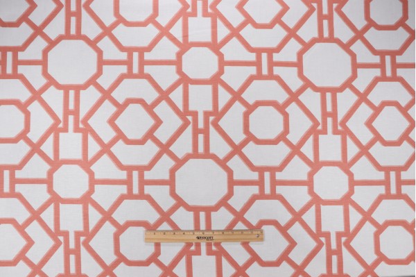 Stroheim & Roman Cathay Trellis Printed Linen Blend Drapery Fabric in Guava