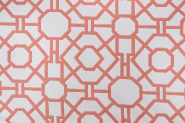 Stroheim & Roman Cathay Trellis Printed Linen Blend Drapery Fabric in Guava