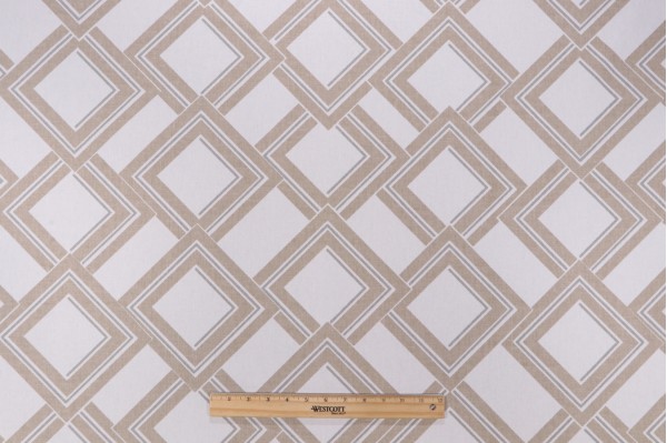 Scalamandre Dune Geometric Printed Linen Blend Drapery Fabric in White,Grey,Beige 