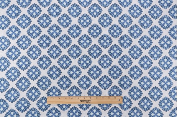 P Kaufmann Dori Printed Cotton Blend Drapery Fabric in Blues 