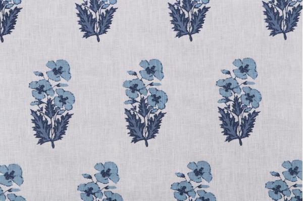 P Kaufmann Indira Printed Cotton Blend Drapery Fabric in Blues 