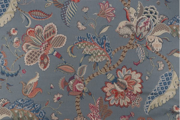 P Kaufmann Floriana Printed Linen Blend Drapery Fabric in Denim 
