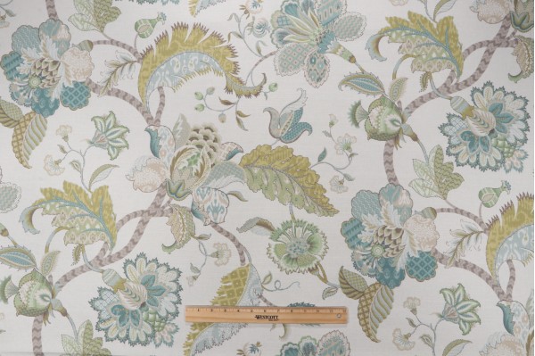 P Kaufmann Floriana Printed Linen Blend Drapery Fabric in Mineral 