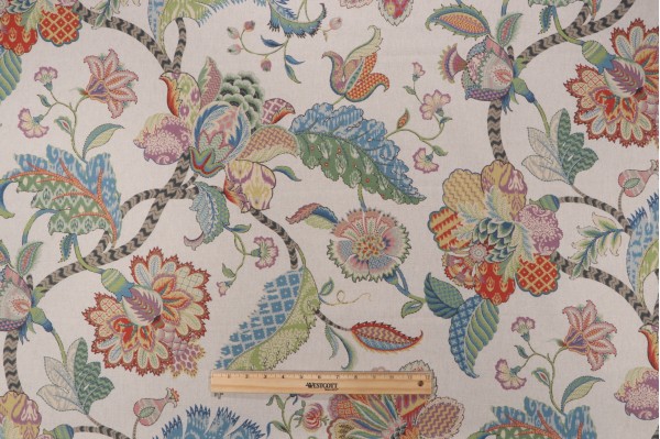P Kaufmann Floriana Printed Linen Blend Drapery Fabric in Carnival 