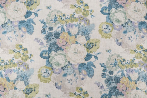 P Kaufmann Beaumont Vase Printed Linen Blend Drapery Fabric in Blue Topaz 