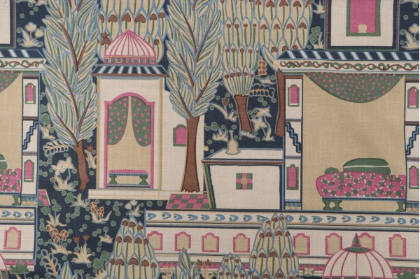 P Kaufmann Marrakesh City Printed Cotton Drapery Fabric in Midnight 
