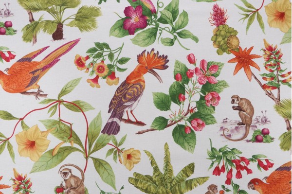 P Kaufmann Bel Amour Printed Linen Blend Drapery Fabric in Tropical 