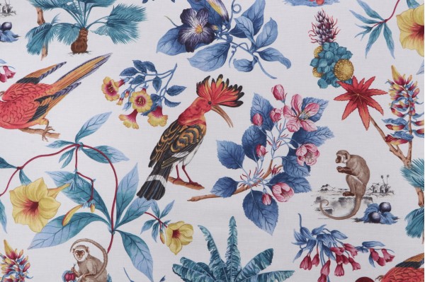 P Kaufmann Bel Amour Printed Linen Blend Drapery Fabric in French Blue 