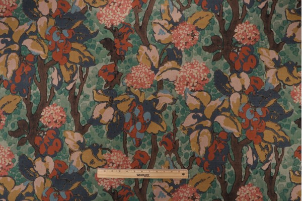 Sample of P Kaufmann Bell Blooms Printed Linen Blend Drapery Fabric in Jade 