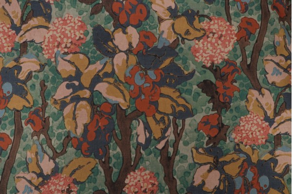 Sample of P Kaufmann Bell Blooms Printed Linen Blend Drapery Fabric in Jade 