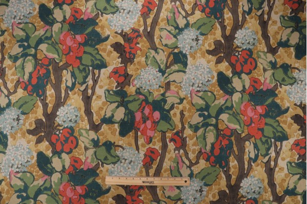 P Kaufmann Bell Blooms Printed Linen Blend Drapery Fabric in Ochre 