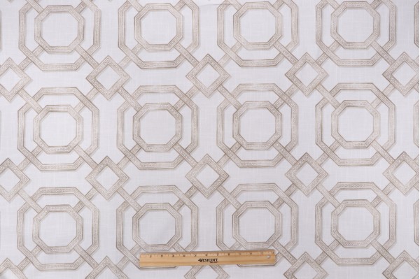 P Kaufmann Gazebo Trellis Printed Cotton Drapery Fabric in Flax 