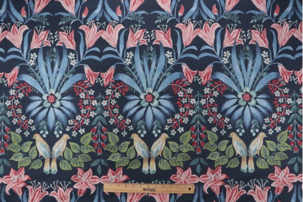 P Kaufmann Lilium Printed Linen Blend Drapery Fabric in Navy 