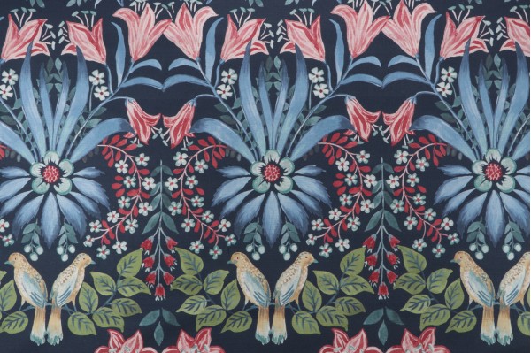 P Kaufmann Lilium Printed Linen Blend Drapery Fabric in Navy 