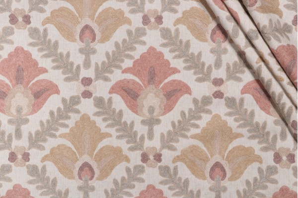 P Kaufmann Angeline Crewel Embroidered Drapery Fabric in Berry 