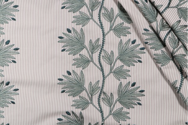 P Kaufmann Garland Embroidered Drapery Fabric in Juniper 