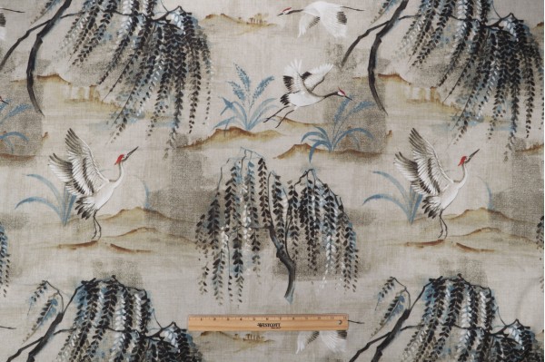 Sample of Hamilton Tancho Printed Cotton Drapery Fabric in Parchment 