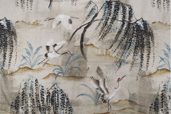 Sample of Hamilton Tancho Printed Cotton Drapery Fabric in Parchment 